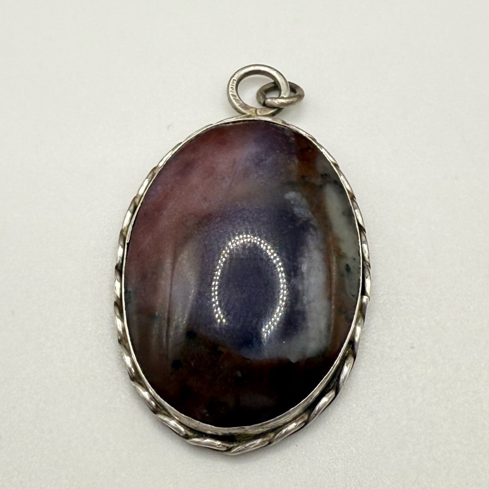 Sterling Silver Oval Stone Pendant Signed 925 Vintage Style